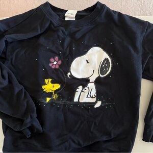 Peanuts Black Sweatshirt with Snoopy and Woodstock